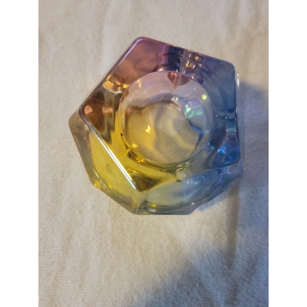 Iridescent Art Glass Tealight‎ Votive Candle Holder Hexagon 3.5
